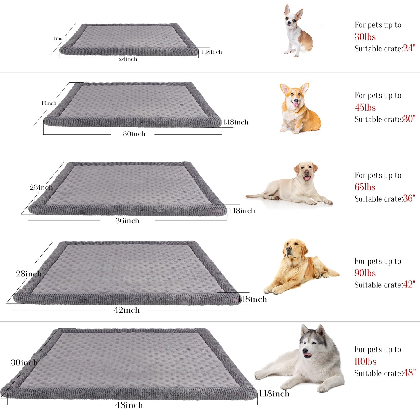 PAGGED Large Dog Crate Pad Memory Foam Dog Kennel Bed Soft Flannel Bed