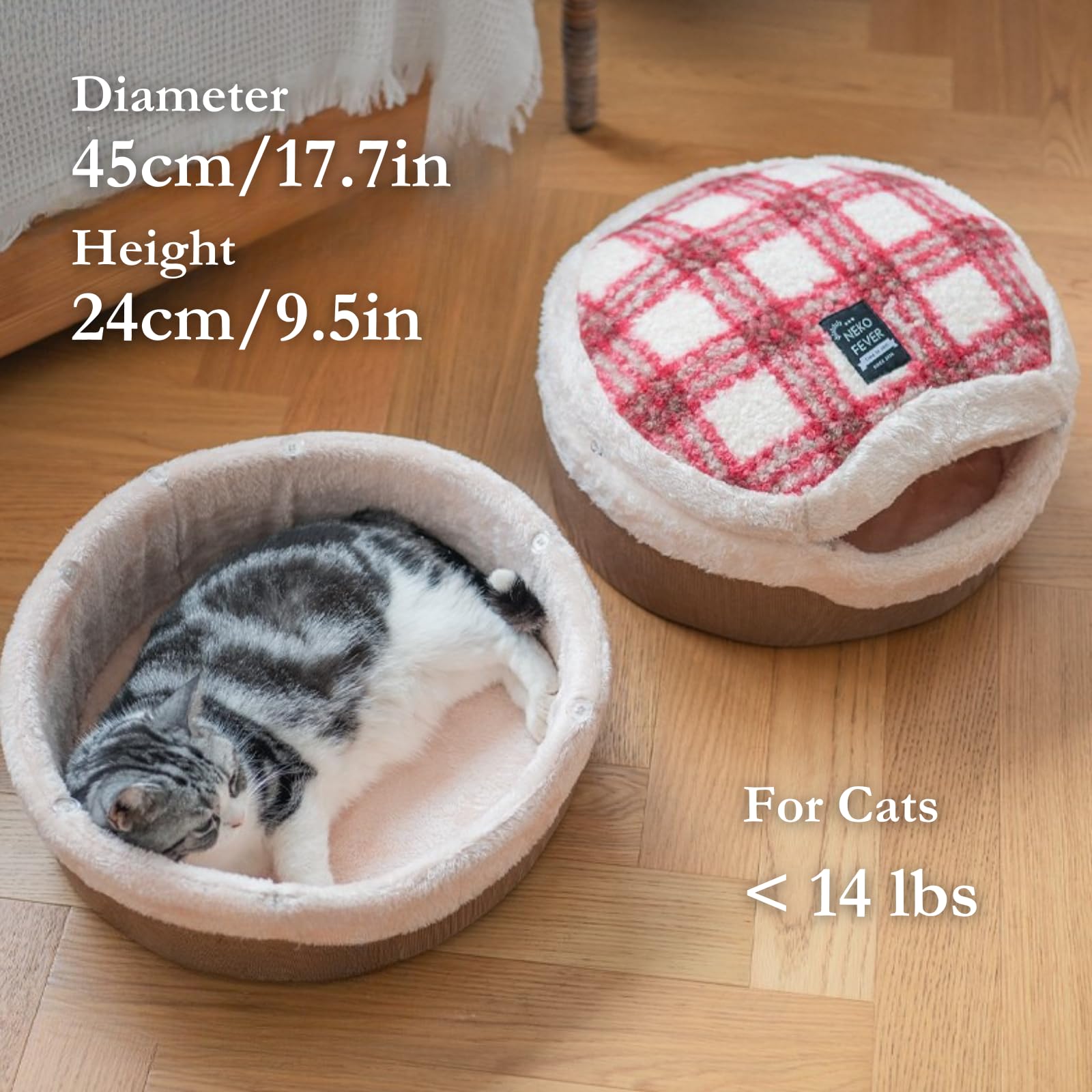 Cat Cave Bed Enclosed Self Warming Hideaway with Detachable Lid Mat
