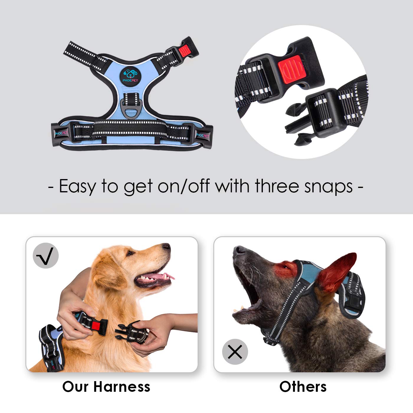 PHOEPET No Pull Dog Harness Reflective Adjustable Vest with a Leash