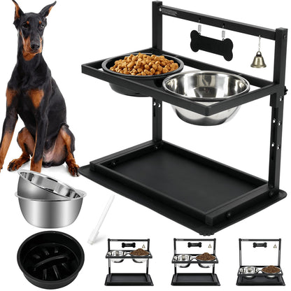 Elevated Dog Bowls with Slow Feeder for Large Dogs Adjustable Mat