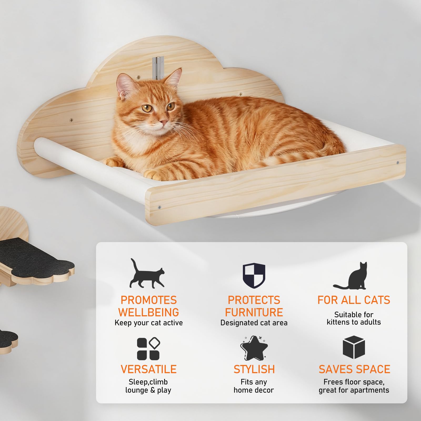 XiaZ Cat Wall Hammock Mounted Bed with 4 Climbing Steps, Modern Bed
