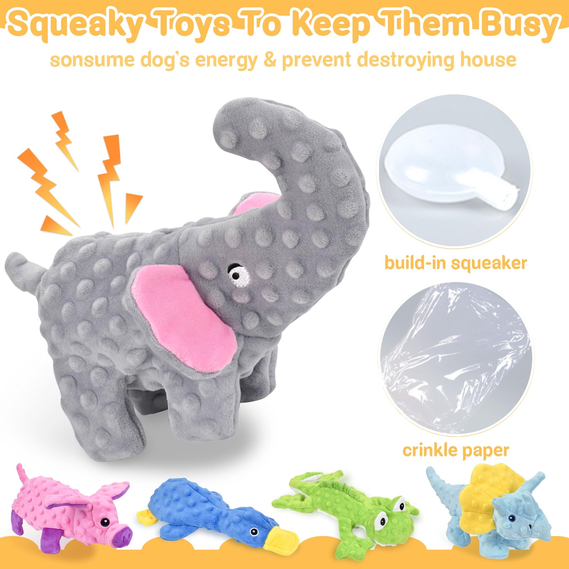 LECHONG No Stuffing Dog Toys for Aggressive Chewers, Squeaky Dog Toys