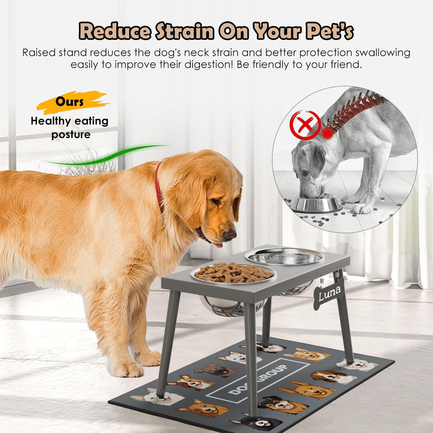 ADENGL Raised Dog Bowl Stand for Large Dogs, 10” Tall Elevated Feeder