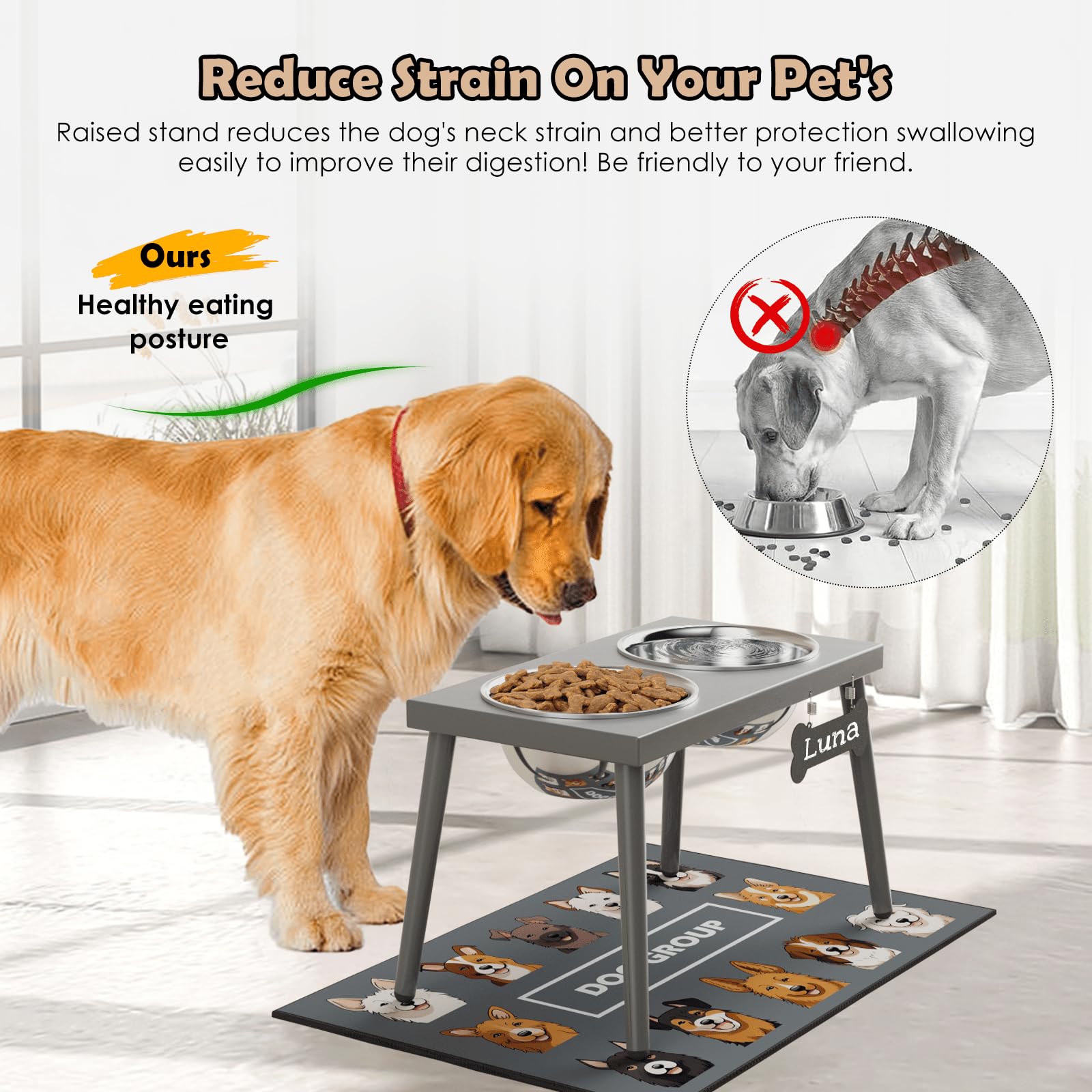 ADENGL Raised Dog Bowl Stand for Large Dogs, 10” Tall Elevated Feeder