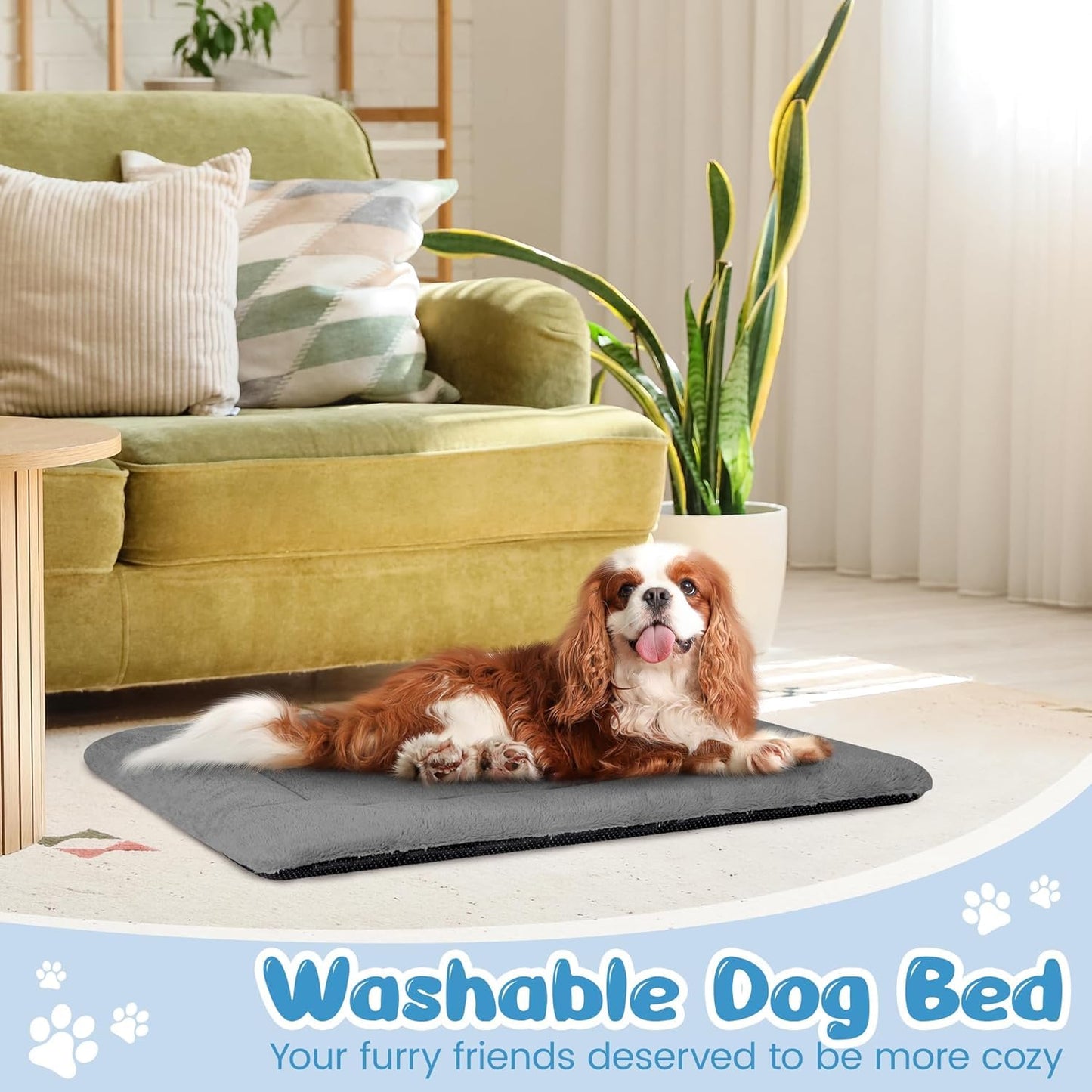 ZENGAOOU Dog Crate Pad Washable, Plush Anti-Slip Kennel Mat