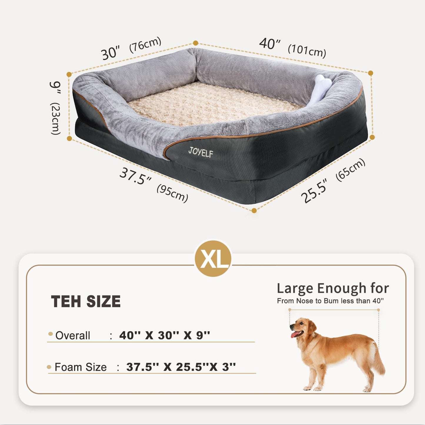 JOYELF XLarge Memory Foam Dog Bed, Orthopedic Dog Bed Sofa