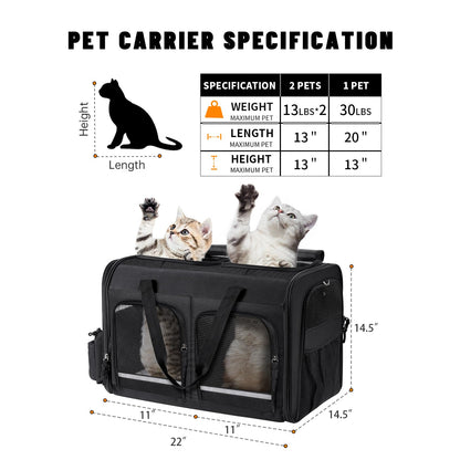 Groxkox Cat Carrier for 2 Cats, Foldable Double Cat and Dog Carrier