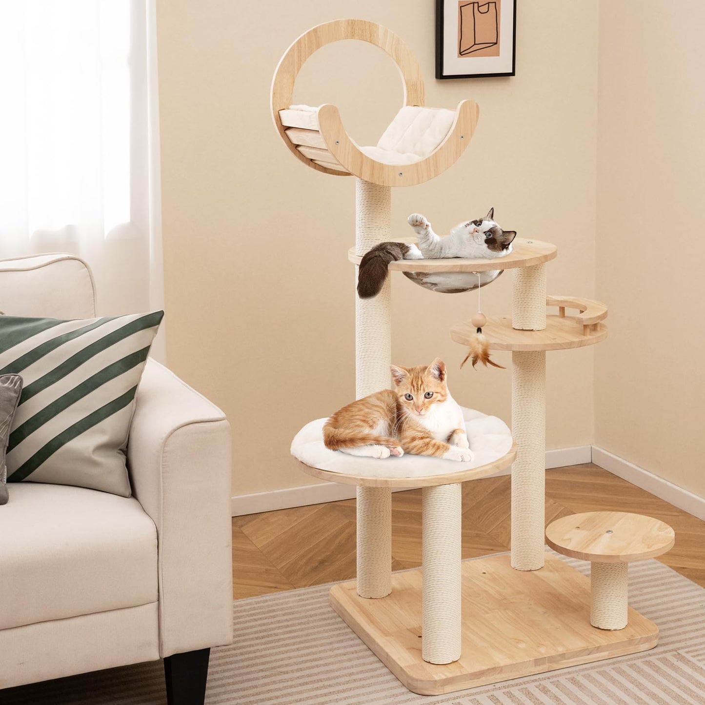 Tangkula Solid Wood Cat Tree, 4-in-1 Building Block Large Cat Toy