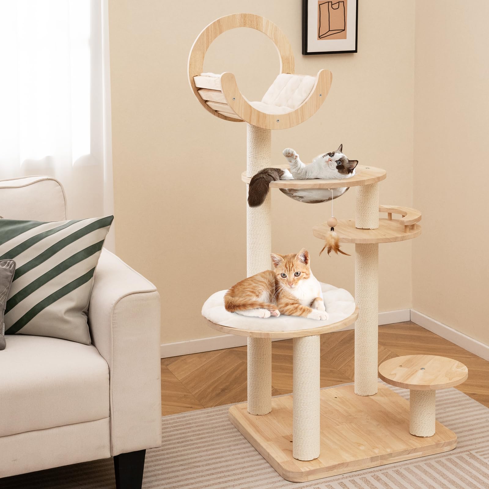 Tangkula Solid Wood Cat Tree, 4-in-1 Building Block Large Cat Toy