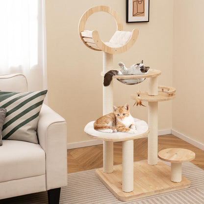 Tangkula Solid Wood Cat Tree, 4-in-1 Building Block Large Cat Toy
