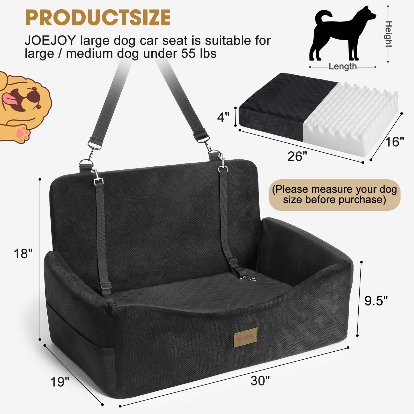 JOEJOY Dog Car Seat for Large Medium Sized Dogs Under Dog Booster Seat