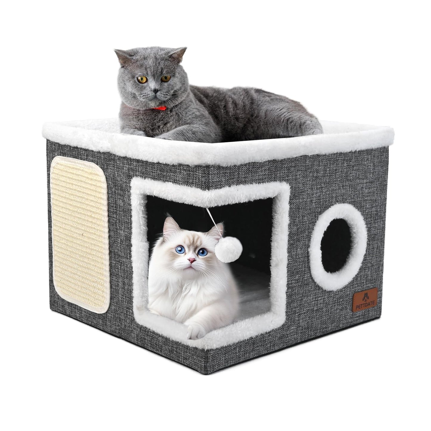 Cat Beds for Indoor Cats, Large Cat Cave Bed with Scratch Pad Bed