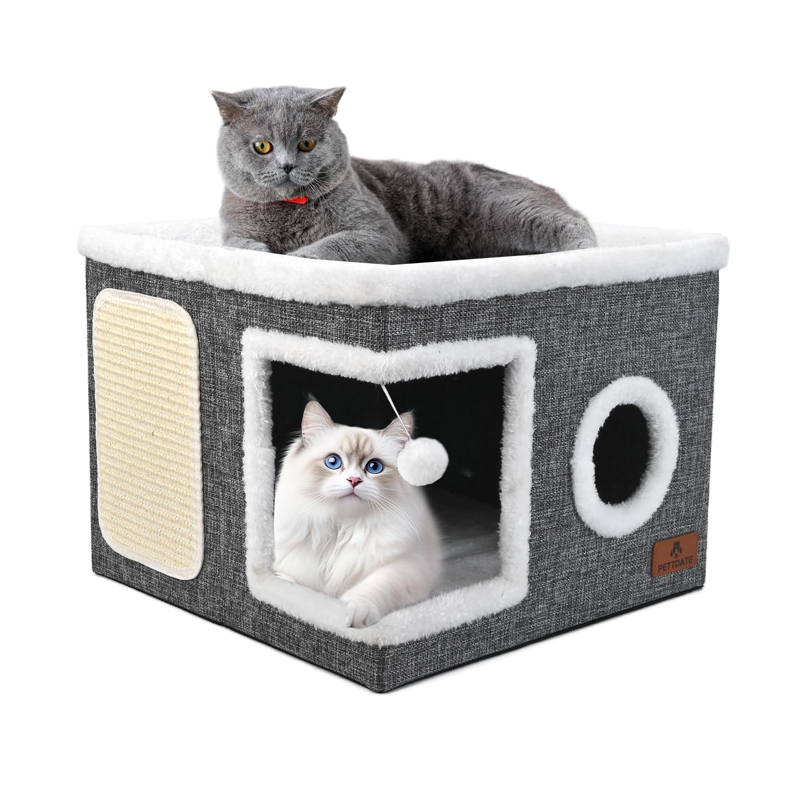 Cat Beds for Indoor Cats, Large Cat Cave Bed with Scratch Pad Bed