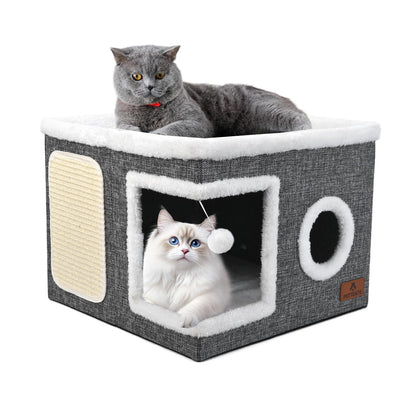 Cat Beds for Indoor Cats, Large Cat Cave Bed with Scratch Pad Bed