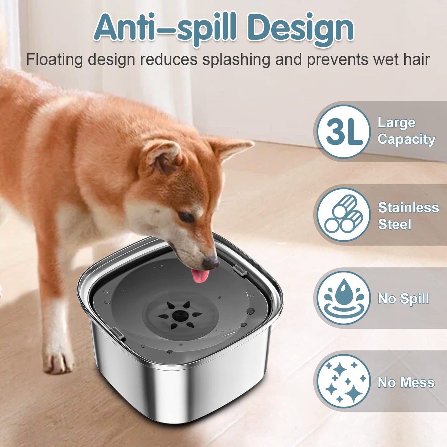 UPSKY Dog Water Bowl Stainless Steel No Spill Large Capacity Dog Bowl