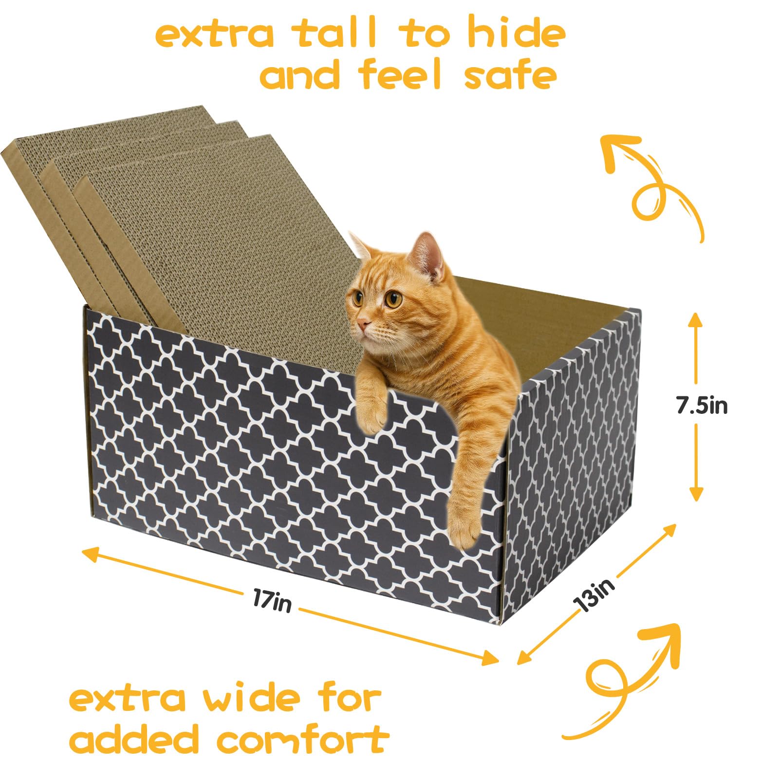 Cardboard Cat Scratcher Box with 3PCS Extra-Large Double-Sided House