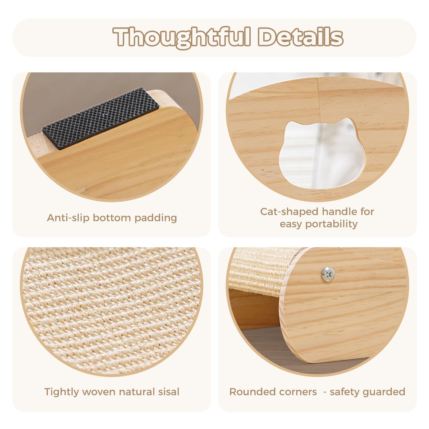 Avont Sisal Cat Scratcher Bed for Indoor Cats, Solid Wood Scratcher