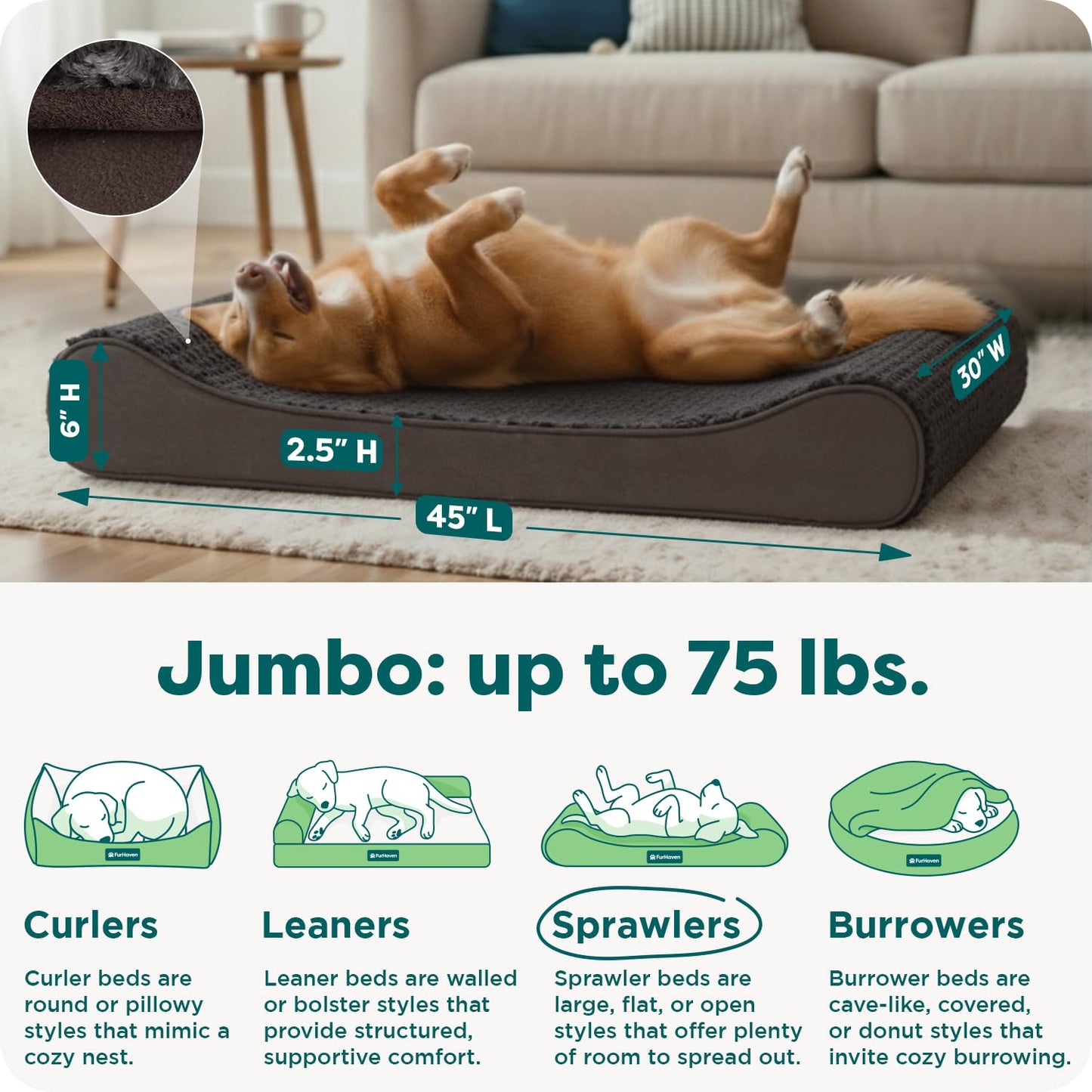 FurHaven Orthopedic Dog Bed for Large Dogs, Luxe Lounger Contour Bed