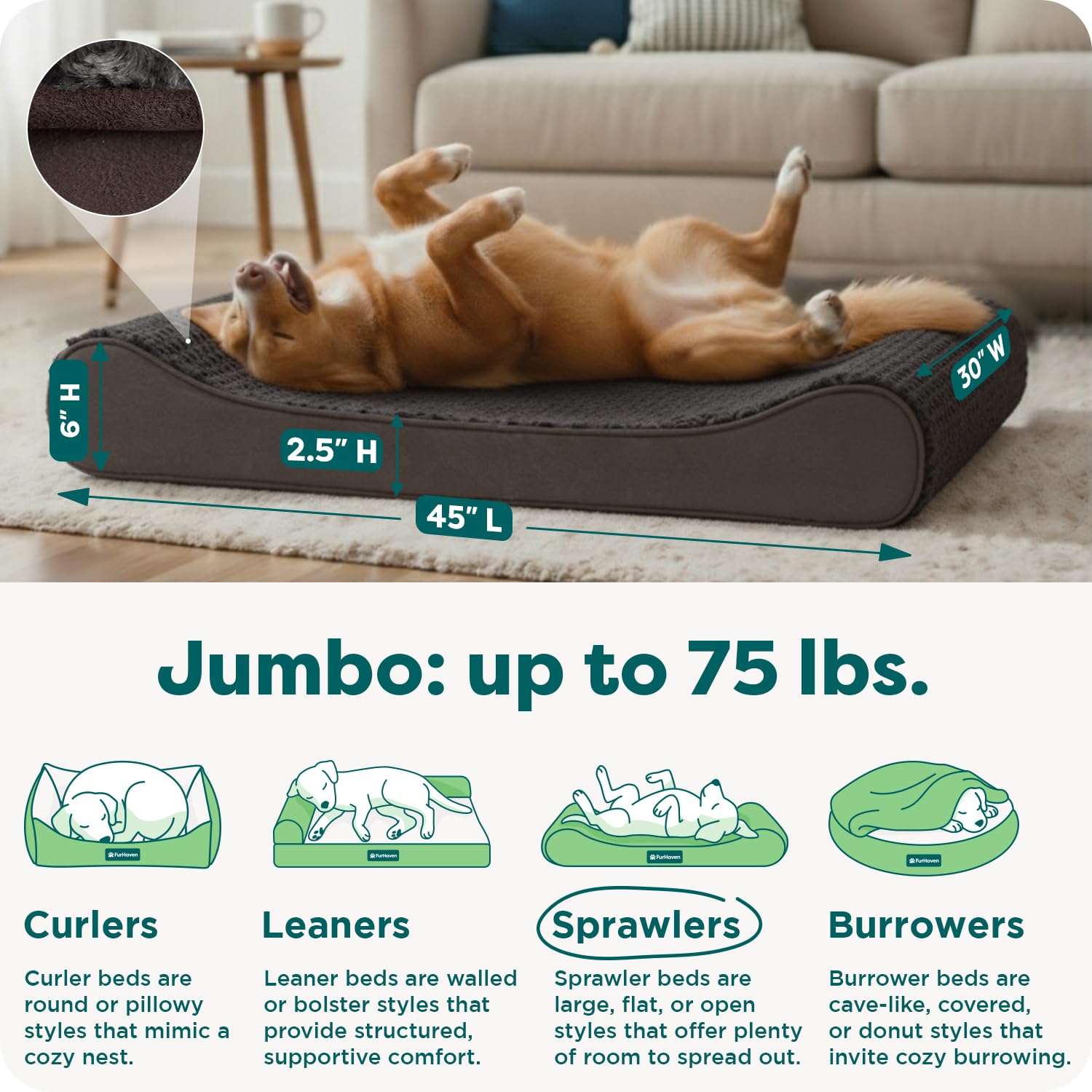 FurHaven Orthopedic Dog Bed for Large Dogs, Luxe Lounger Contour Bed