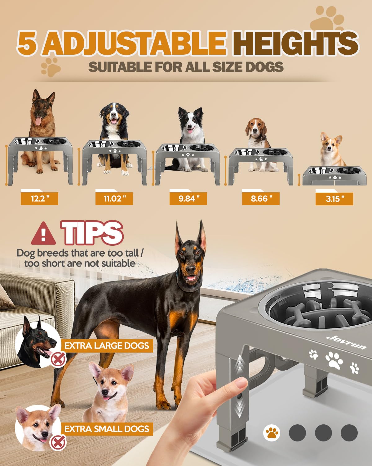 Jovrun Elevated Dog Bowls for Medium Size Dogs with Mat, Non-Slip Mat