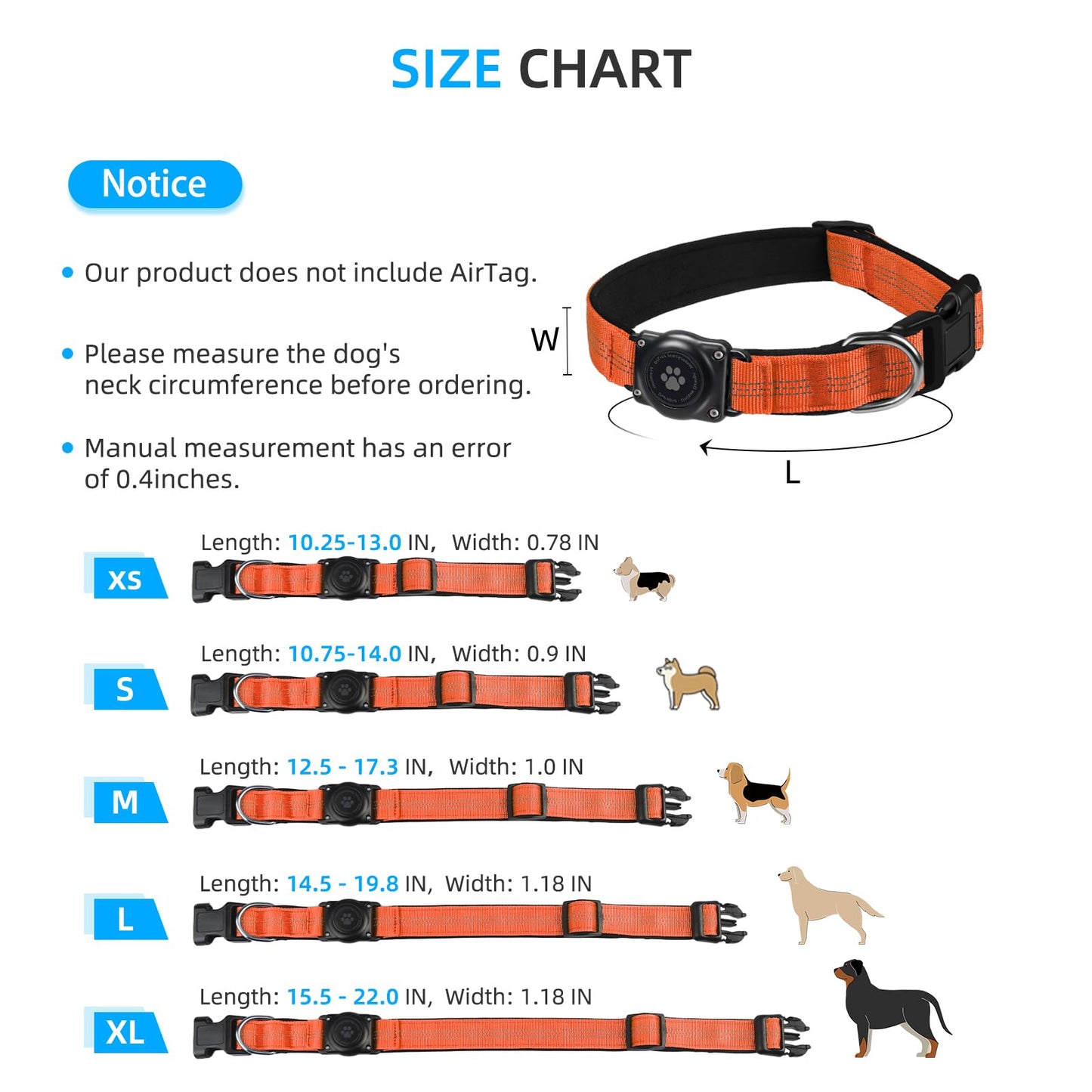 Upgraded AirTag Dog Collar, IP68 Waterproof Air Tag Dog Collar Collar