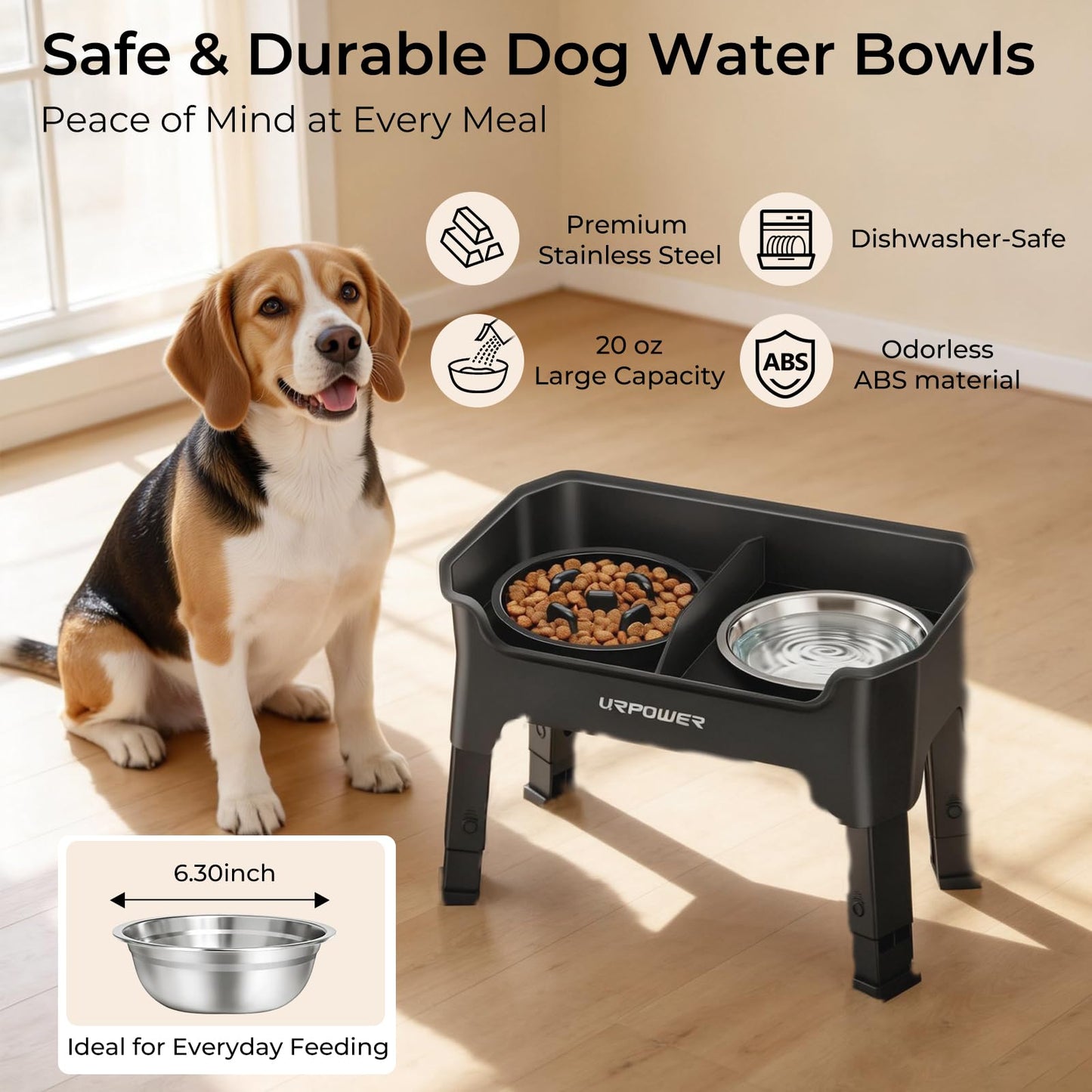 URPOWER Mess Proof Elevated Dog Bowls, High Wall Splash Guard Bowl