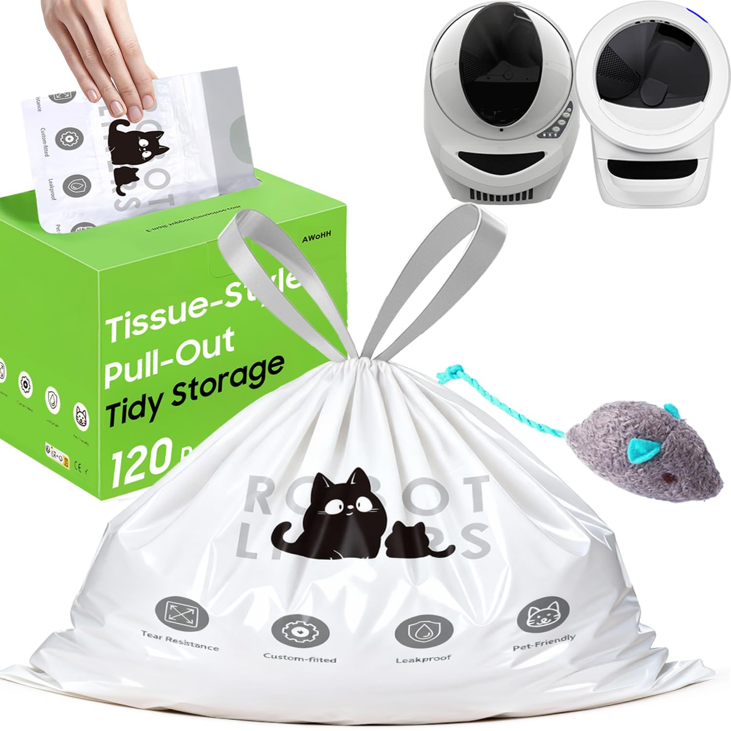 AWoHH 120 Tidy Draw-Pack Automatic Litter Box Bags Cat Litter Box