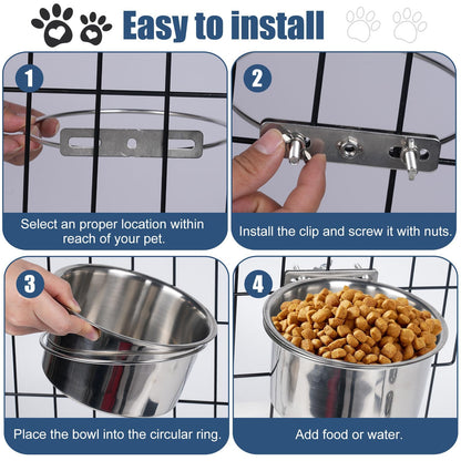 Dog Crate Water Bowl No Spill, 2 Pack Stainless Steel Large Dog Bowl