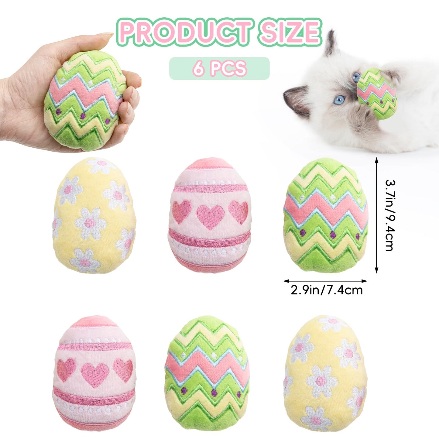 Jocomoni 6pcs Easter Catnip Toy，Indoor Easter Egg Shaped Cat Catnip