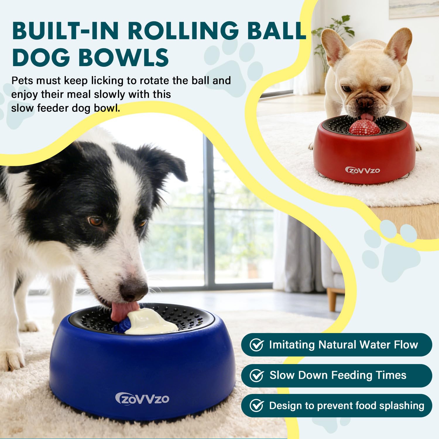 Rolling Ball Dog Lick Bowl, Slow Feeder Dog Bowls, Non-Slip Bowl