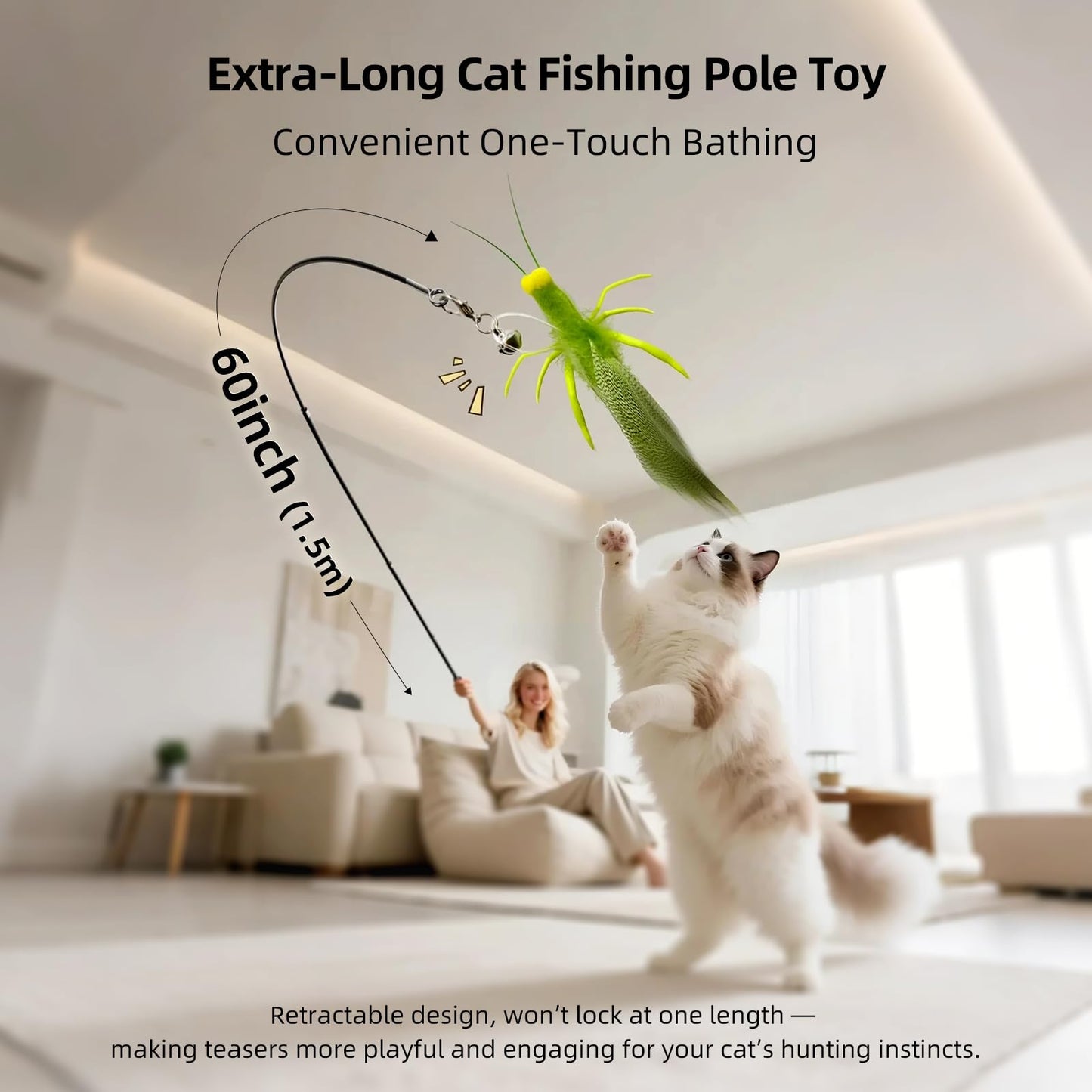 uahpet Natural Feather Cat Toy, Interactive Wand Toy for Indoor Wand