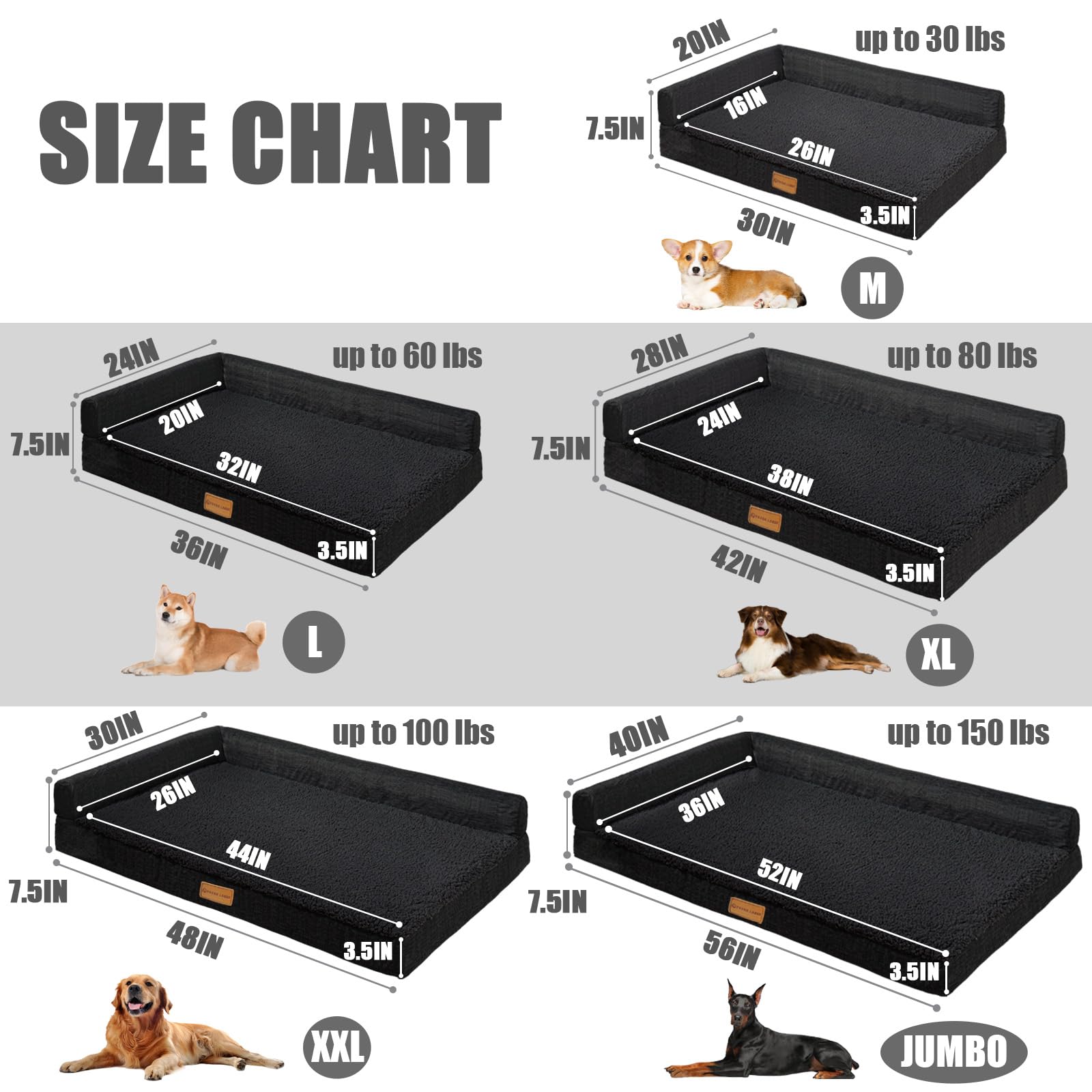 Patas Lague Orthopedic Jumbo Dog Bed for Extra Large Dogs X40'' Bed