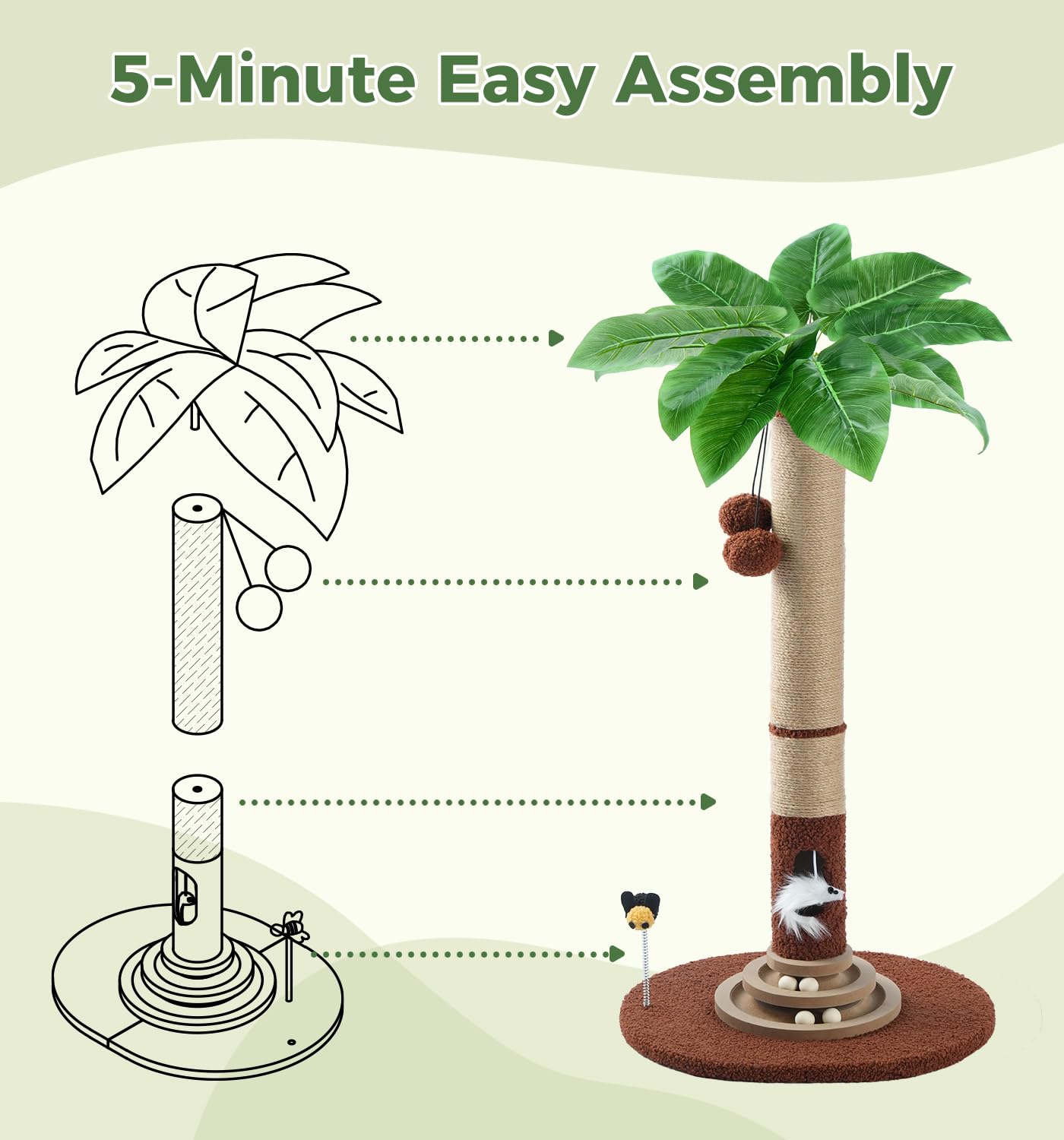 Made4Pets 35" Tall Cat Scratching Post with Sisal Rope, Balls