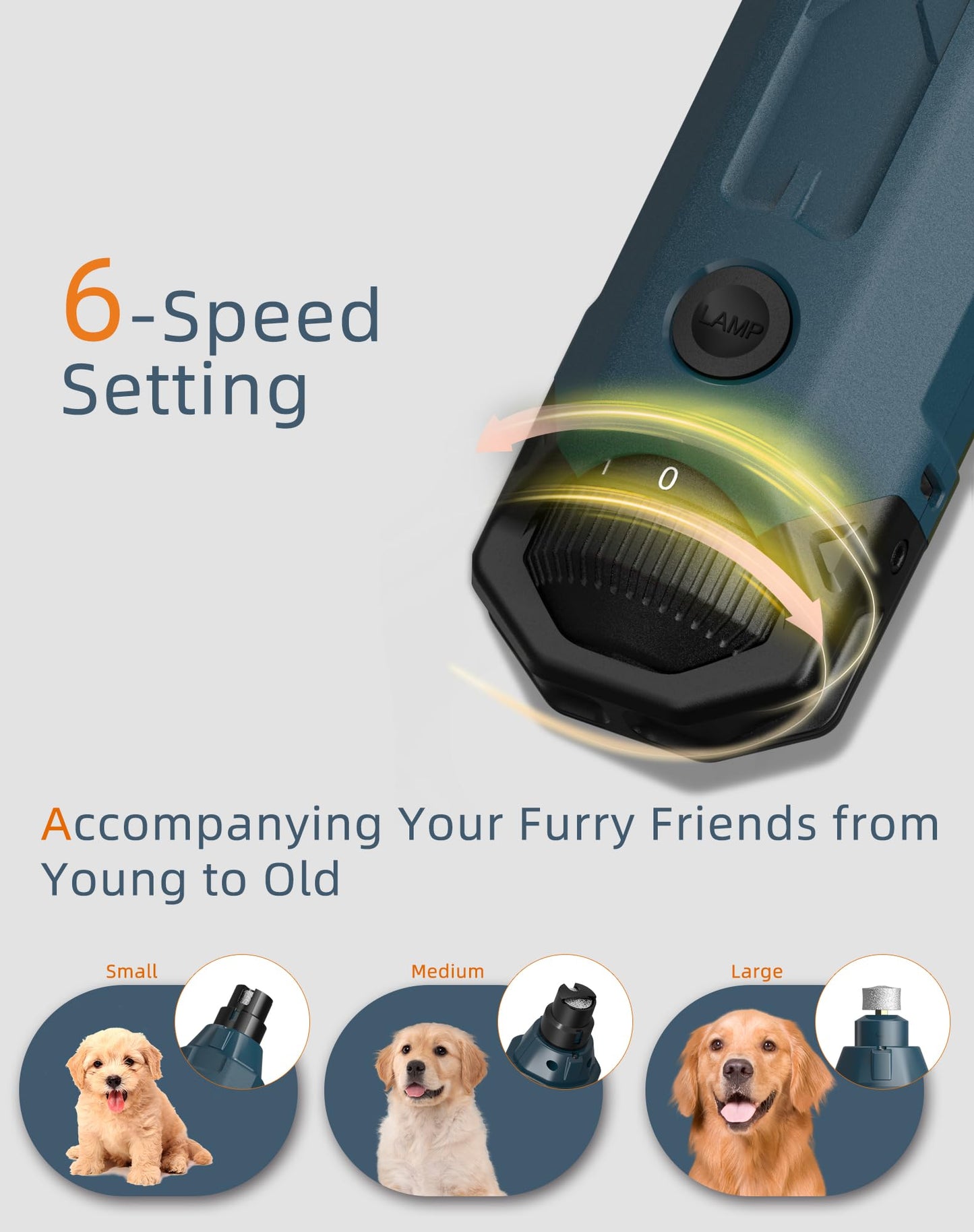 Pedgogo 6-Speed Dog Nail Grinder& 5 Grinding Heads Super Quiet Trimmer
