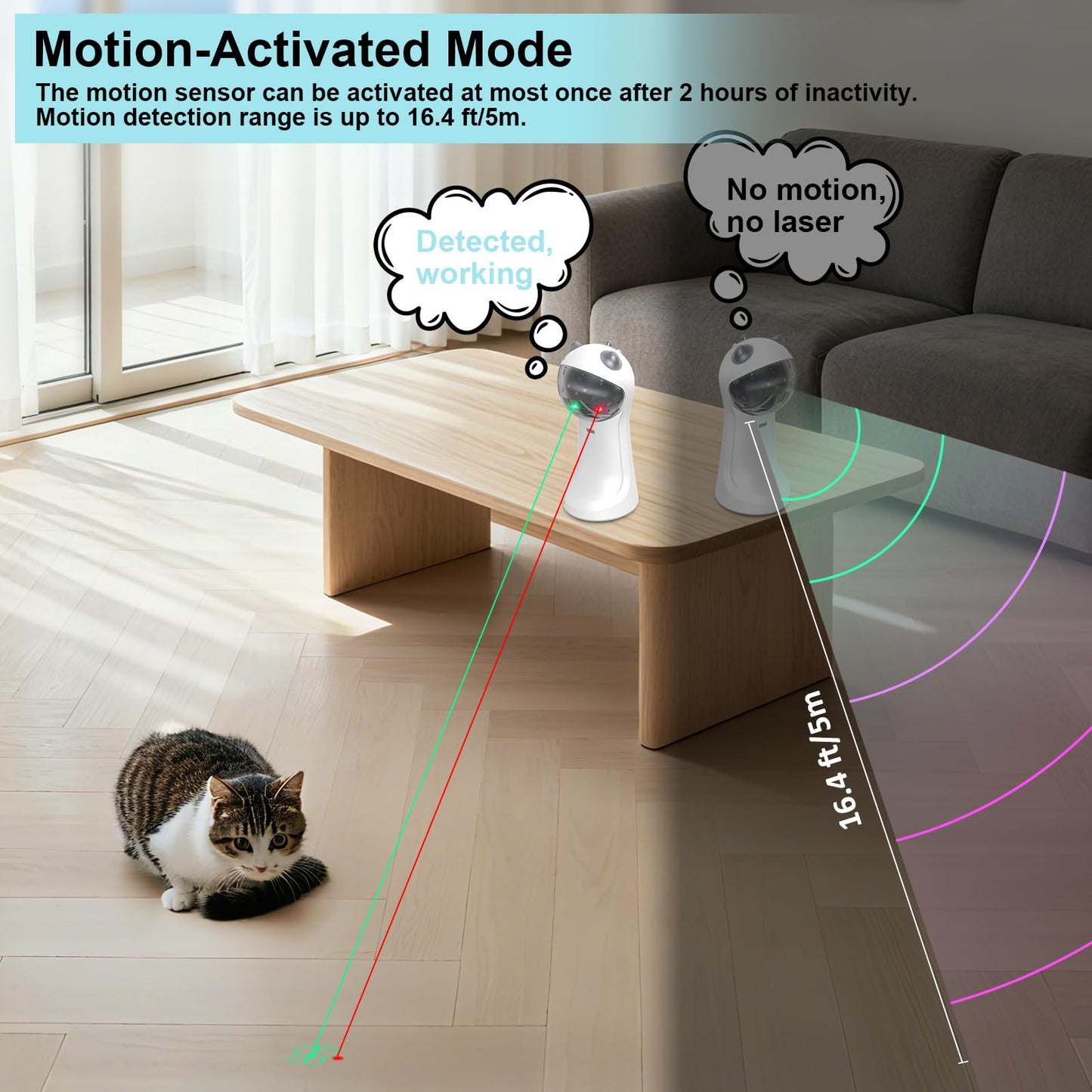 Waputne Motion-Activated Automatic Cat Toy, Unique Double Toy