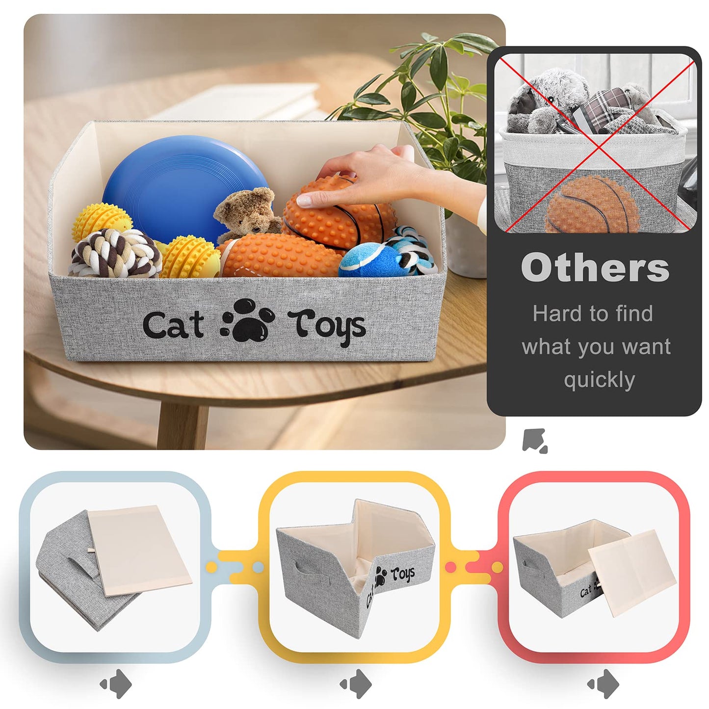 LOVSTORAGE 2X Thicker Large Cat Toy Bin Collapsible Cat Toy Box Bed