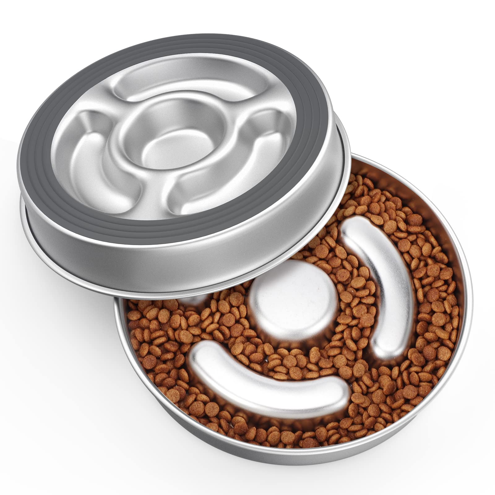 AIPERRO Stainless Steel Non Slip Slow Feeder Dog Bowl, 4 Cups Bowl