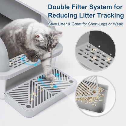 2 Pack XL Stainless Steel Litter Box Enclosure with Lid, Tray