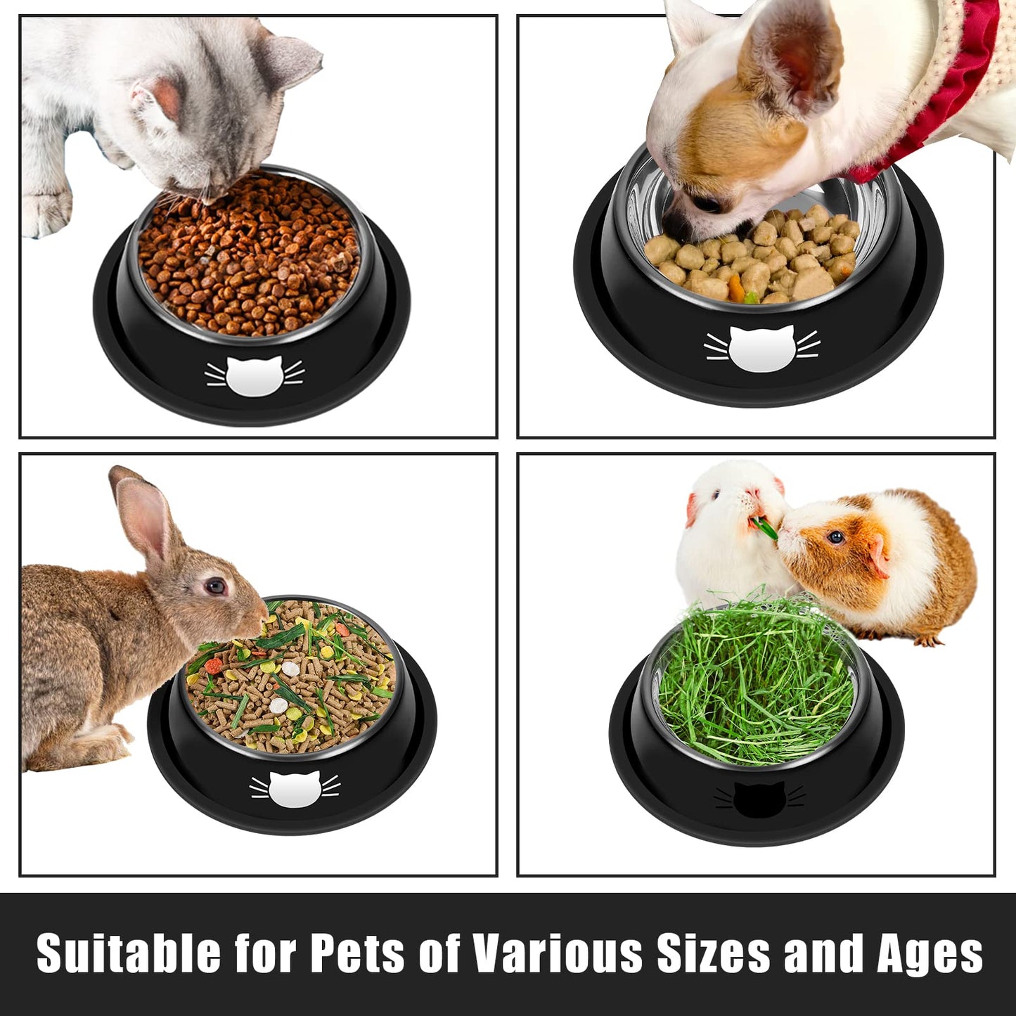 Serentive 3Pcs Cat Bowls Non-Slip Stainless Steel Small Cat Food Bowl