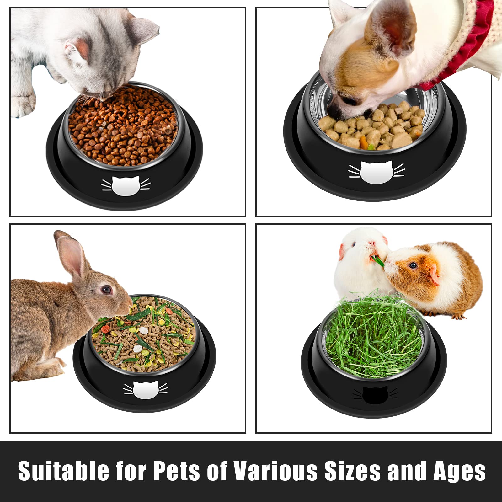 Serentive 3Pcs Cat Bowls Non-Slip Stainless Steel Small Cat Food Bowl