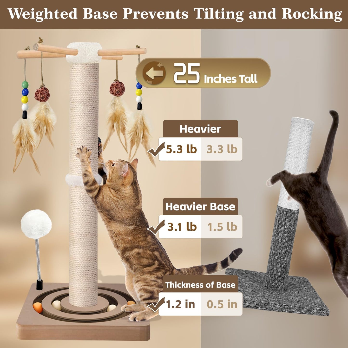 PAROTO Cat Scratching Post, Sisal Cat Tree Tower Scratcher for Tower