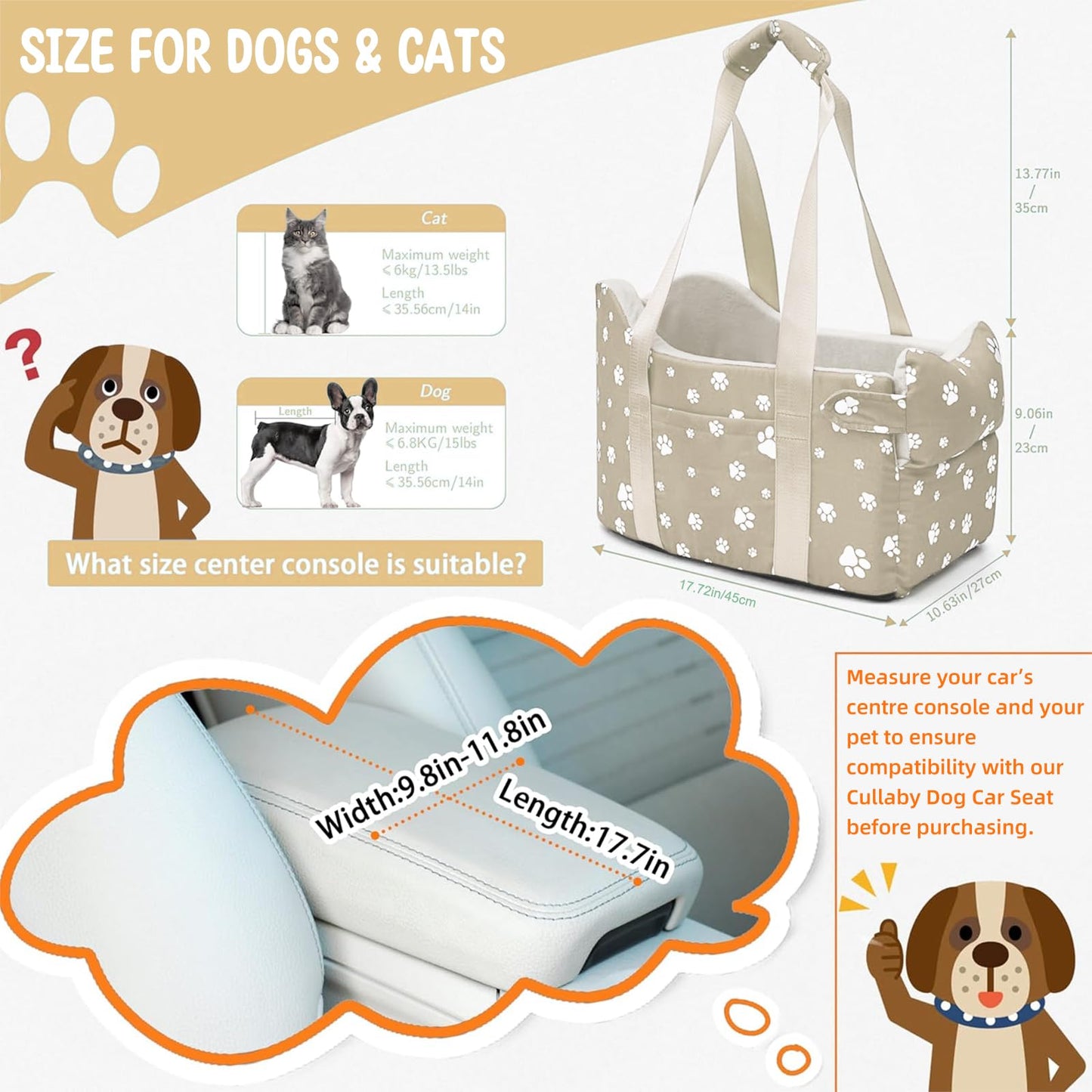 Cullaby Dog Car Seat for Small Dogs (Under Center Console Pet Carrier