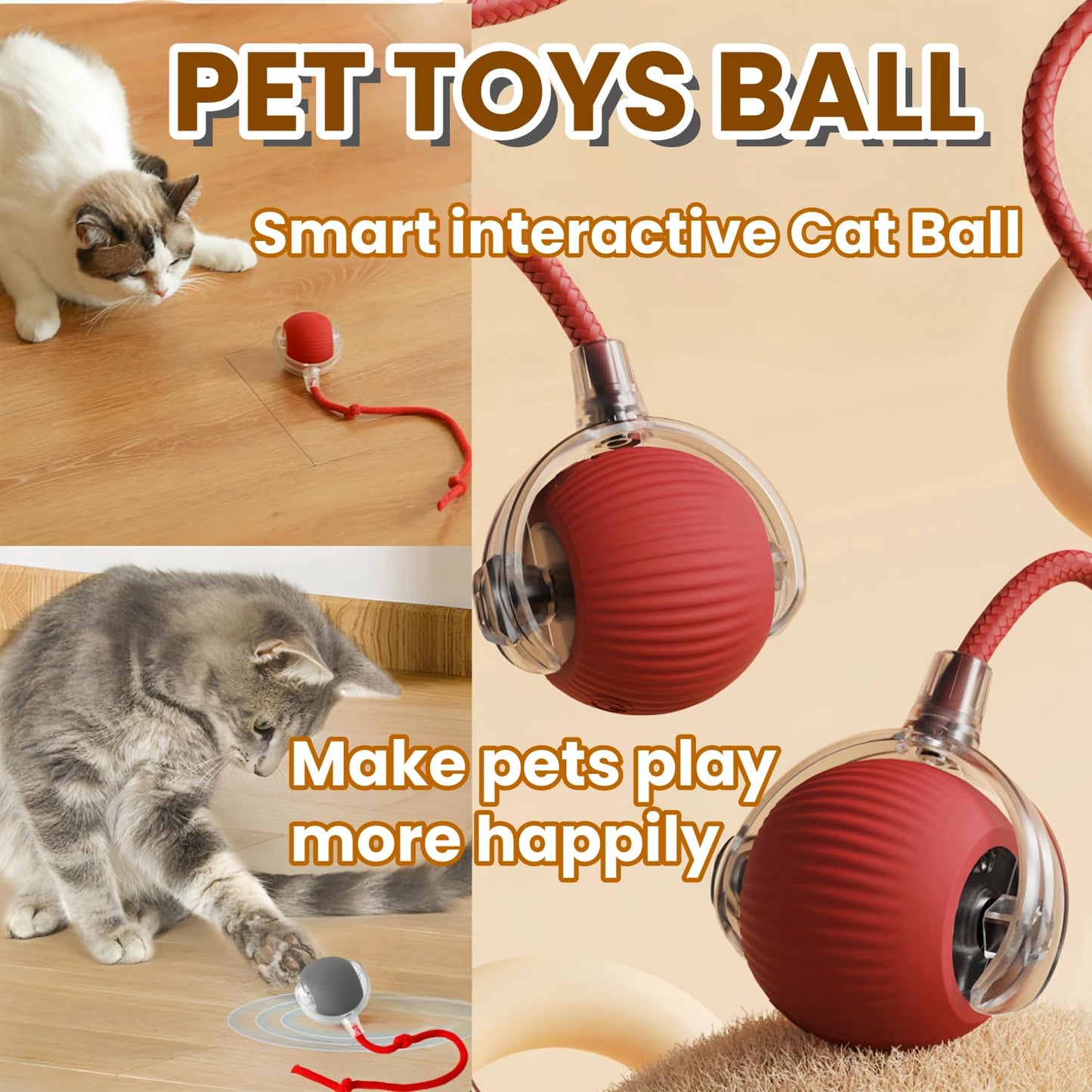 OYSMY Interactive Rotating Cat Ball Toy, 360 Smart Rolling Ball