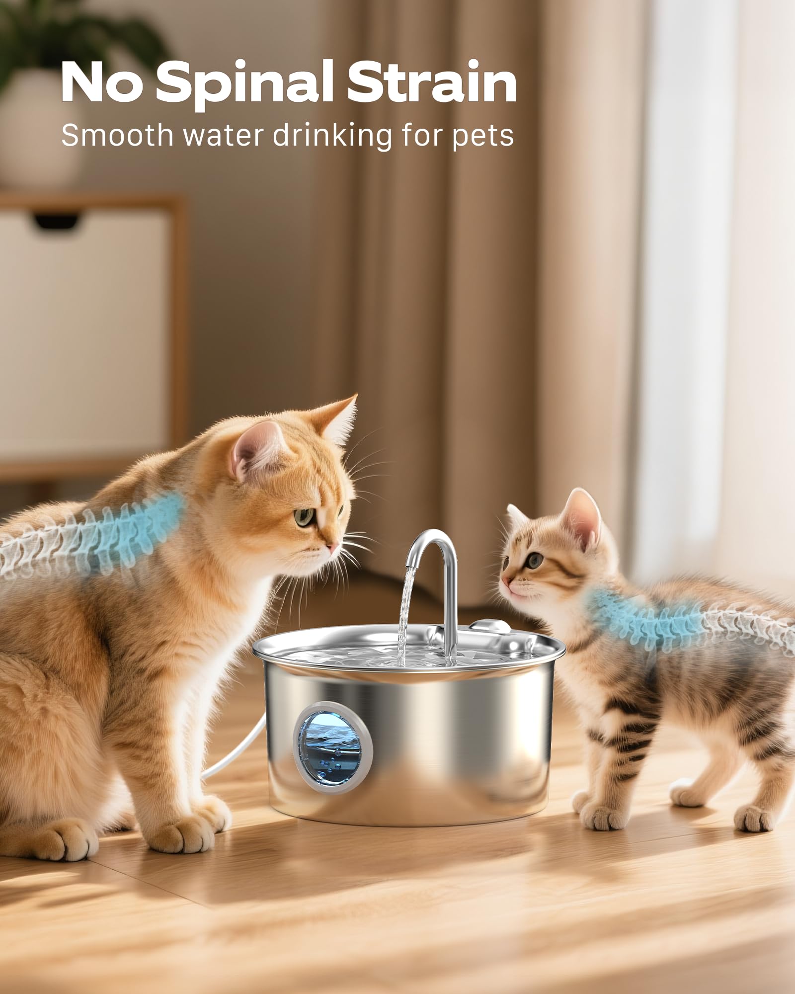 Stainless Steel Cat Water Fountain: Cat Fountain with 6 Filters + Bowl