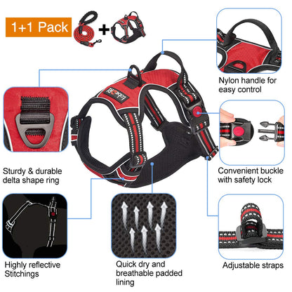 No Pull Dog Harness Adjustable Reflective Oxford Easy Control Leash