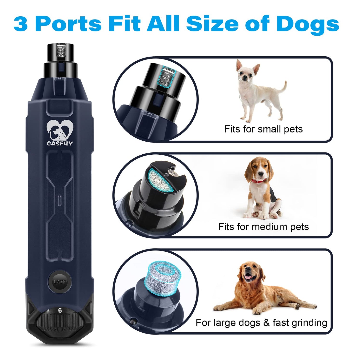 Casfuy 6-Speed Dog Nail Grinder Enhanced Pet Nail Grinder Trimmer