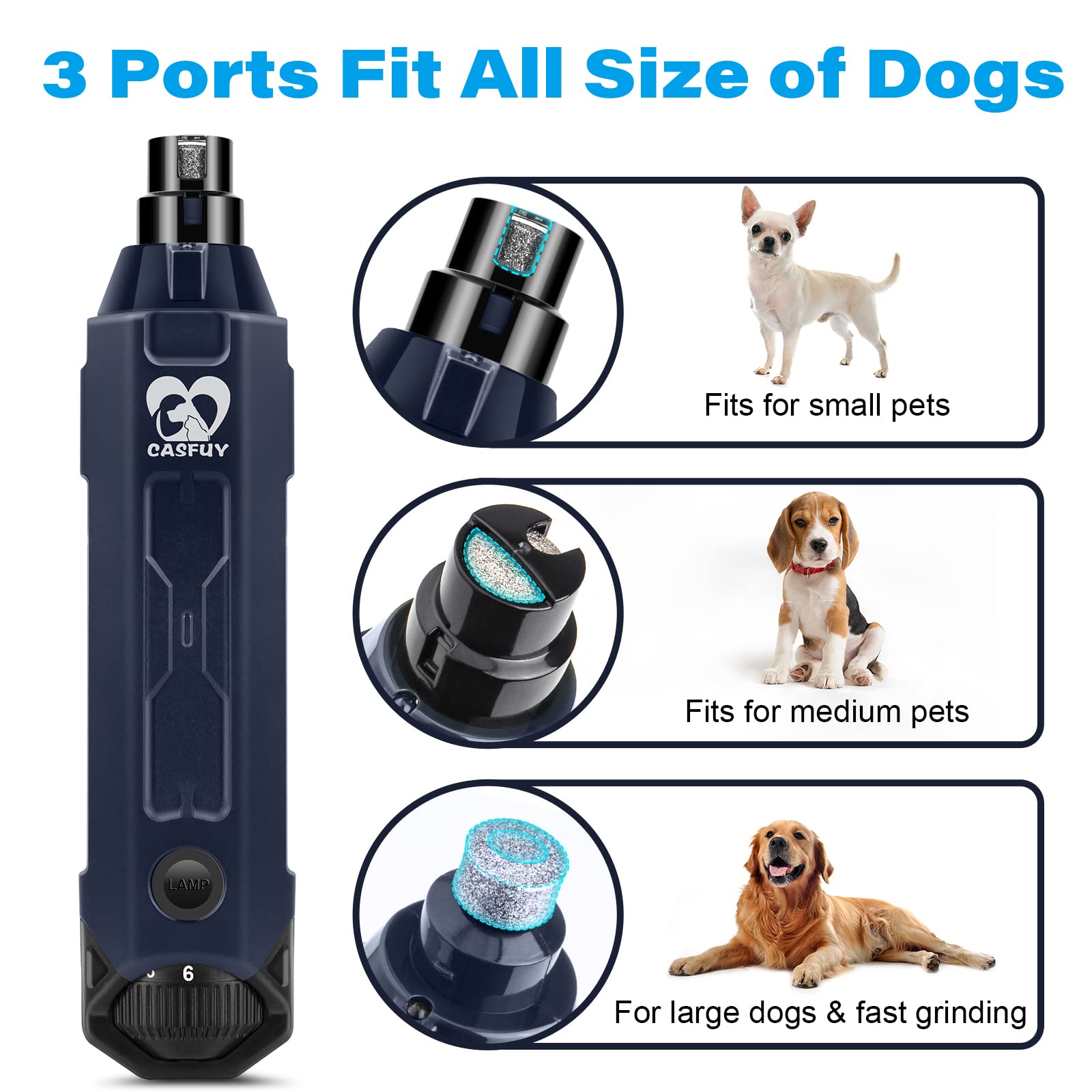 Casfuy 6-Speed Dog Nail Grinder Enhanced Pet Nail Grinder Trimmer
