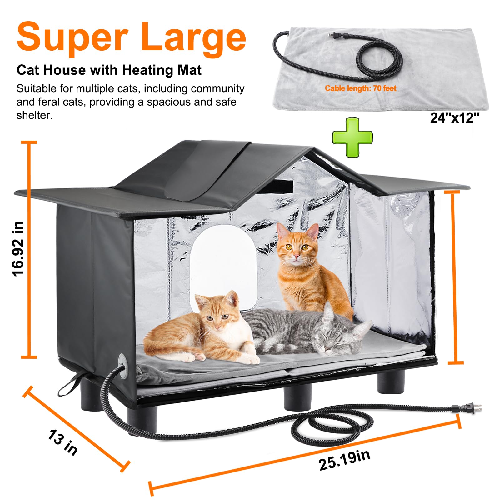 Texsens Heated Cat House for Outside Weatherproof Large Outdoor House