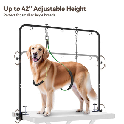 Adjustable Pet Grooming Arm for Table: 42" Height 27"-39" Width, Clamp