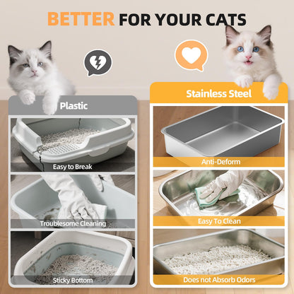 WoofiGo Enclosed Stainless Steel Cat Litter Box with Lid, XL Extra Box